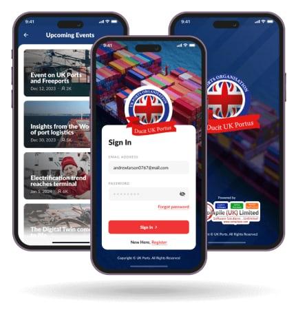 UK Ports mobile app screens
